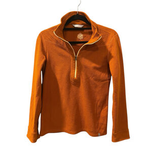 Stio Women's Size Small Orange Fleece 1/4 Zip Pullover Sweater Casual Embroidery